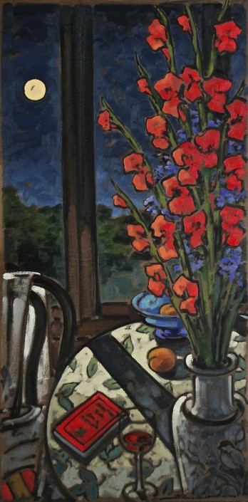 E-_Fin du crépuscule_ 40_x20_#5422 Artiste peintre fleurs