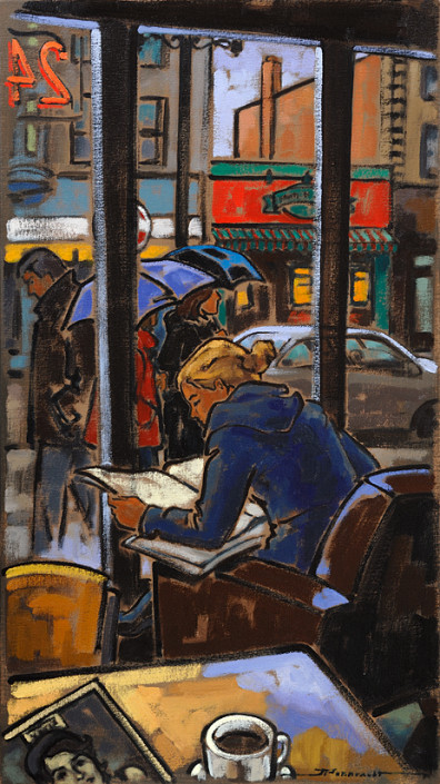 N-_Jour de pluie, rue Mont-Royal_ 32_x18_#C259 Artiste peintre montréal