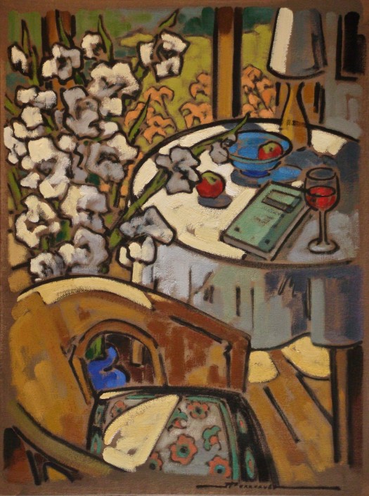 R-_Fleurs et nappe blanche_ 24_x18_#2E13 Artiste peintre fleurs