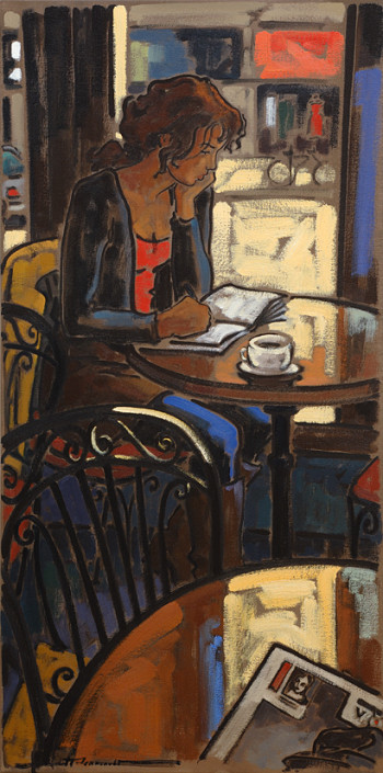 ZB-_Jeune fille à son journal_ 36_x18_#1BF3 Québec peinture