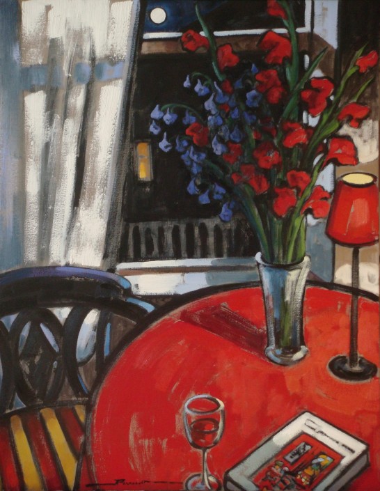 ZE-_Nocturne rouge_ 36_x28_#E8DF Artiste peintre fleurs